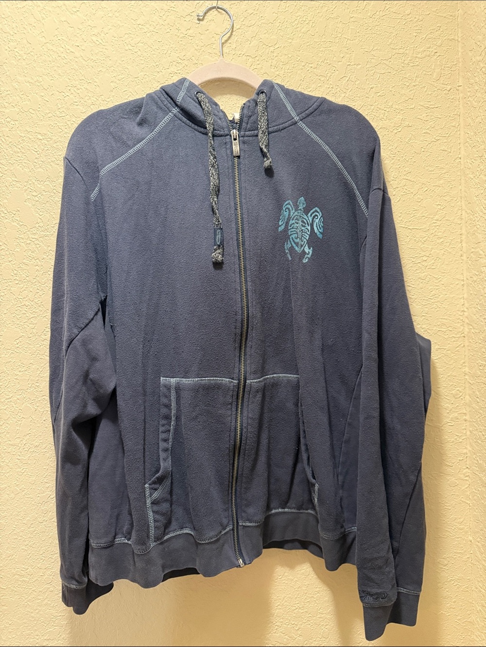 Navy Blue Zip-Up Hoodie with Turtle Chest Graphic